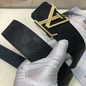 Louis Vuitton Reversible Checked Leather Belt with Gold LV Buckle Size 90/36